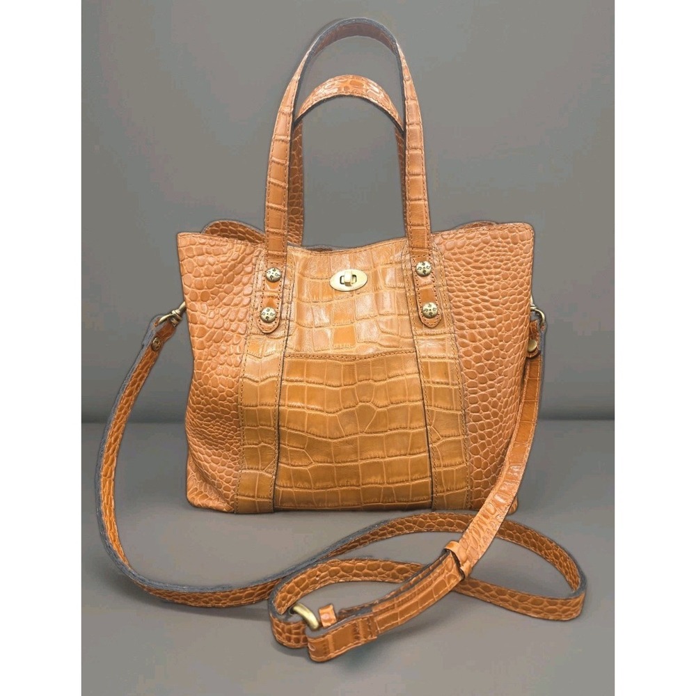 Patricia Nash Darby Tote Cognac Croc Embossed Leather Satchel Crossbody W/ Strap
